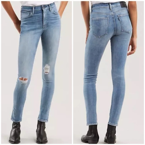 Levi's 721 Selvedge Distressed High Waisted Skinny Jeans Cobalt 26 X 30 NWT $168 - Picture 1 of 15